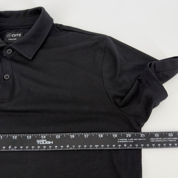 CUTS Clothing Mens Black Curve-Hem Polo Shirt PYCA Pro L1034 Short Sleeve Large - Picture 6 of 7